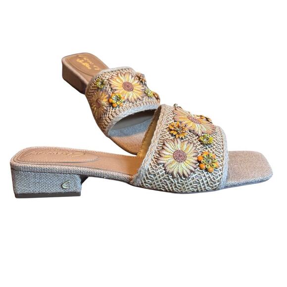 Circus NY Sunflower Embellished Raffia Slide Sandals - Picture 9 of 10
